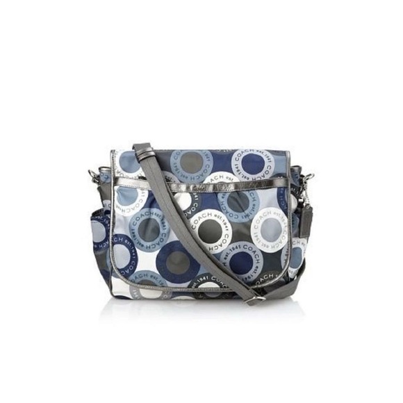Coach Handbags - Coach Signature Snaphead Blue‎ Silver Multifunction Diaper Baby Messenger Bag